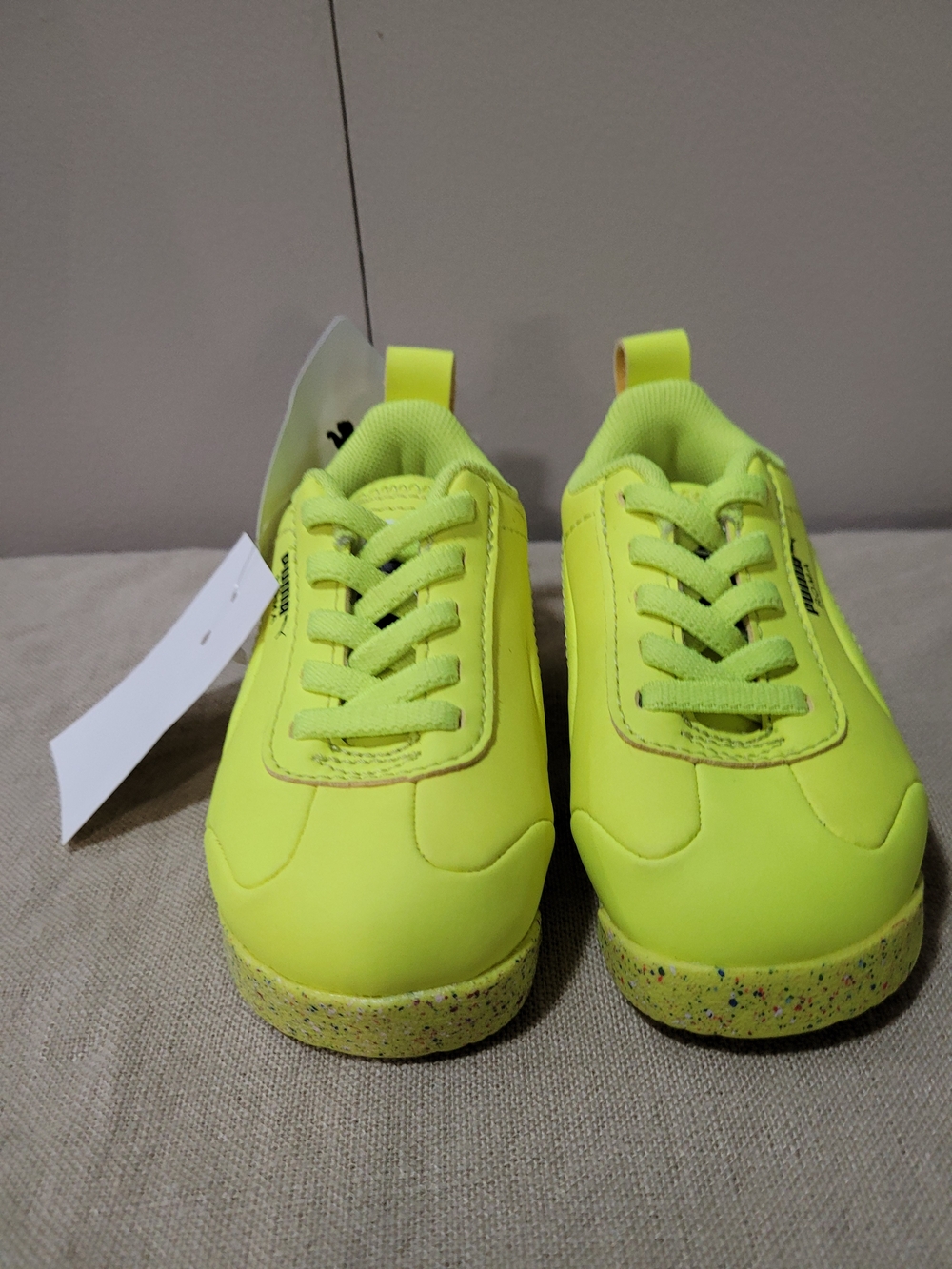 Puma Kids Neon Yellow Sneakers with Speckled Sole